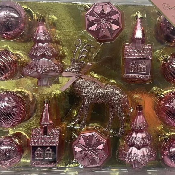 Dusty Rose Shatterproof Christmas Tree Trimming Ornaments - 15 Piece Set - Picture 5 of 5